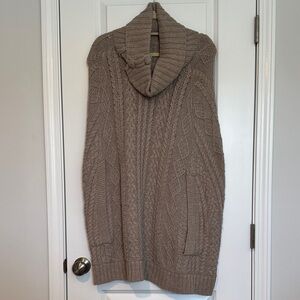 Cozy Cable Knit Cowl Neck Poncho Sweater - Tan
